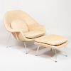 Contemporary Chrome and Wool Womb Chair and Ottoman, Designed by Eero Saarinen