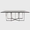 Maison Jansen Parcel-Gilt Brushed-Metal and Lacquer Extension Dining Table