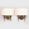 Pair of French Mid Century Brass and Glass Two-Light Sconces