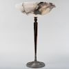 Art Deco Patinated Metal Lamp with Alabaster Shade