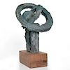 Myrna M Nobile Abstract Bronze Sculpture in Walnut Wood Base