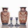 4 19TH CENTURY FRENCH PORCELAIN VASES, CANDLE HOLDERS