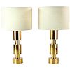 Two Italian Modernist Gilt Cylindrical Metal Table Lamps