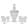 Lalique Vouvray Crystal Decanter and Six Matching Liqueur Glasses