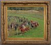 French School "Untitled (Around the Track)" oil on