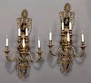 Pr. French 5-light bronze & patinated wall sconces