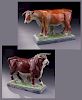 (2) Obadiah Sherratt Staffordshire figural bovine