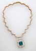 14K gold, diamond and emerald necklace,