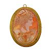 Antique Gold Shell Cameo Pendant Brooch