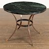 Jansen style steel, brass, marble center table