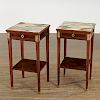 Pair Louis XVI style marble top tiered side tables
