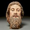 Large Italian carved polychrome head of a saint