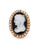 Antique, Sardonyx Cameo and Seed Pearl Ring