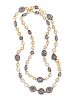 Cultured Pearl, Sapphire and Diamond Longchain Necklace