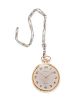Tiffany & Co., Art Deco, Platinum Open Face Pocket Watch with Fob Chain