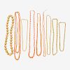 GROUP OF CORAL & YELLOW GOLD BEAD NECKLACES