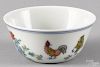 Chinese ducai porcelain bowl with rooster decoration, 1 1/2'' h., 3 1/4'' dia.
