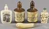 Pair of Japanese turned wood and carved ivory snuff bottles, ca. 1900, 3 1/2'' h.