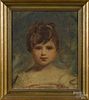 Oil on canvas portrait of a child, in the manner of John Hoppner, 15'' x 12 1/4''.