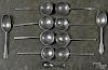 Eight pewter spoons, late 18th c., likely Dutch, bearing maker's marks at handle bases