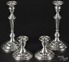 Two pairs of weighted sterling silver candlesticks, by Preisner and International, 8 1/2'' h.