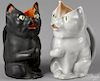 Two Royal Bayreuth porcelain cat creamers, to include a black cat and a white cat with a blue mark