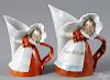 Two Royal Bayreuth porcelain milkmaid cream pitchers, one inscribed Ocean City MD