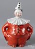 Royal Bayreuth porcelain red clown humidor with a blue mark on base, 9'' h.