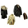 Four Pcs 3 Fur and Leather Coats 1 Mink Scarf