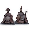 Meiji Style Bronze Seated Musician Sculptures