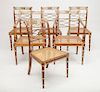 Set of Six Regency Style Gilt-Metal-Mounted Faux Grained Cane-Seat Dining Chairs