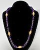 14K Gold Oblong Beads & Amethyst Beads Necklace