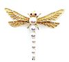 14K Yellow Gold Pearl and Ruby Dragonfly Brooch
