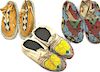 Three Pairs of Native American Beaded Hide Moccasins