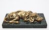 Brass Sleeping Dog Desk Sculpture w Marble