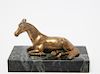 Brass Reclining Horse Desk Sculpture w Marble