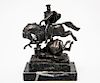 Soldier on Horseback Patinated Metal Sculpture