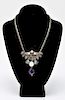 Silver Necklace w Amethyst Blue Topaz & Mabe Pearl
