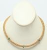 18K Yellow Gold Braid w Emeralds Choker / Necklace