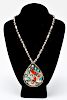 Southwestern Silver Turquoise & Coral Necklace