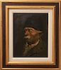 Illegibly Signed Portrait of Old Man Oil on Board
