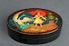 Russian Hand-Painted Oval Lacquer Box, Vintage