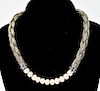 Sterling Silver Mesh Braid and Pearls Necklace