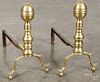 Pair of Federal brass andirons, ca. 1820, 16'' h.