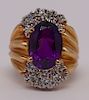 JEWELRY. 14kt Gold Amethyst and Diamond Ring.