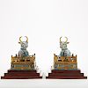 Pair Chinese Cloisonne Bulls w/ Stands