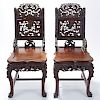 Pair Chinese Export Carved Rosewood Chairs