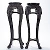 Pair Chinese Carved Rosewood Plant Stands w/ Marble Inset