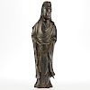 Chinese Bronze Guanyin w/ Silver Inlay 4 Character Mark -Large