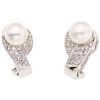 PAIR OF CULTURED PEARLS AND DIAMONDS EARRINGS. 14K WHITE GOLD